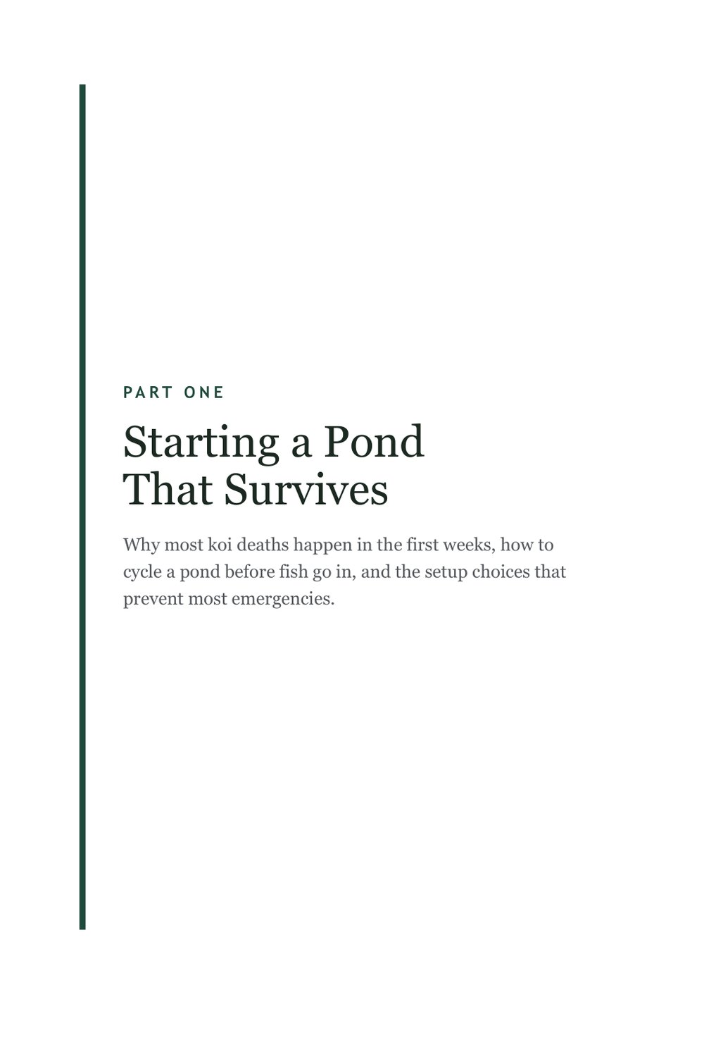 A chapter opens with the plan and a photo from a real pond.